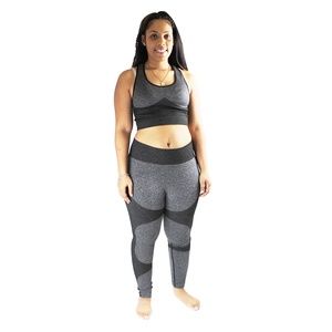 Gray Color Block Crop Top Legging Set